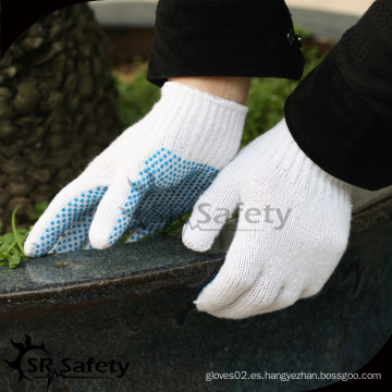 SRSAFETY polycotton pvc guantes tejidos con puntos azules en un lado